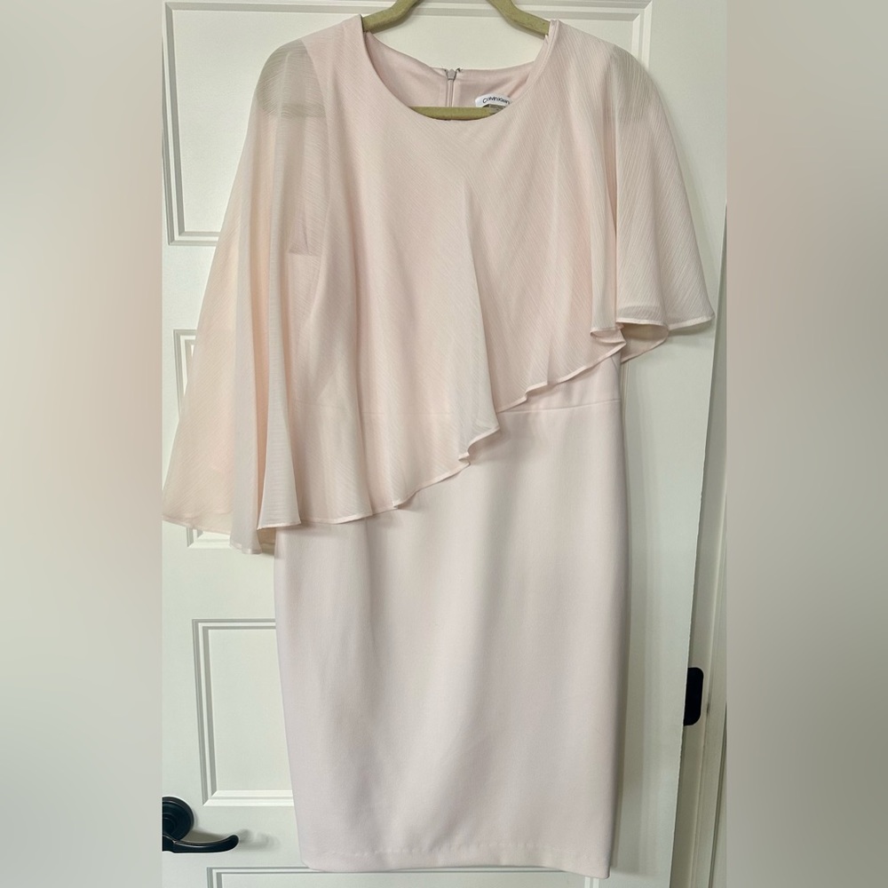 Calvin Klein Asymmetrical Pink Ruffled Sheath Dress